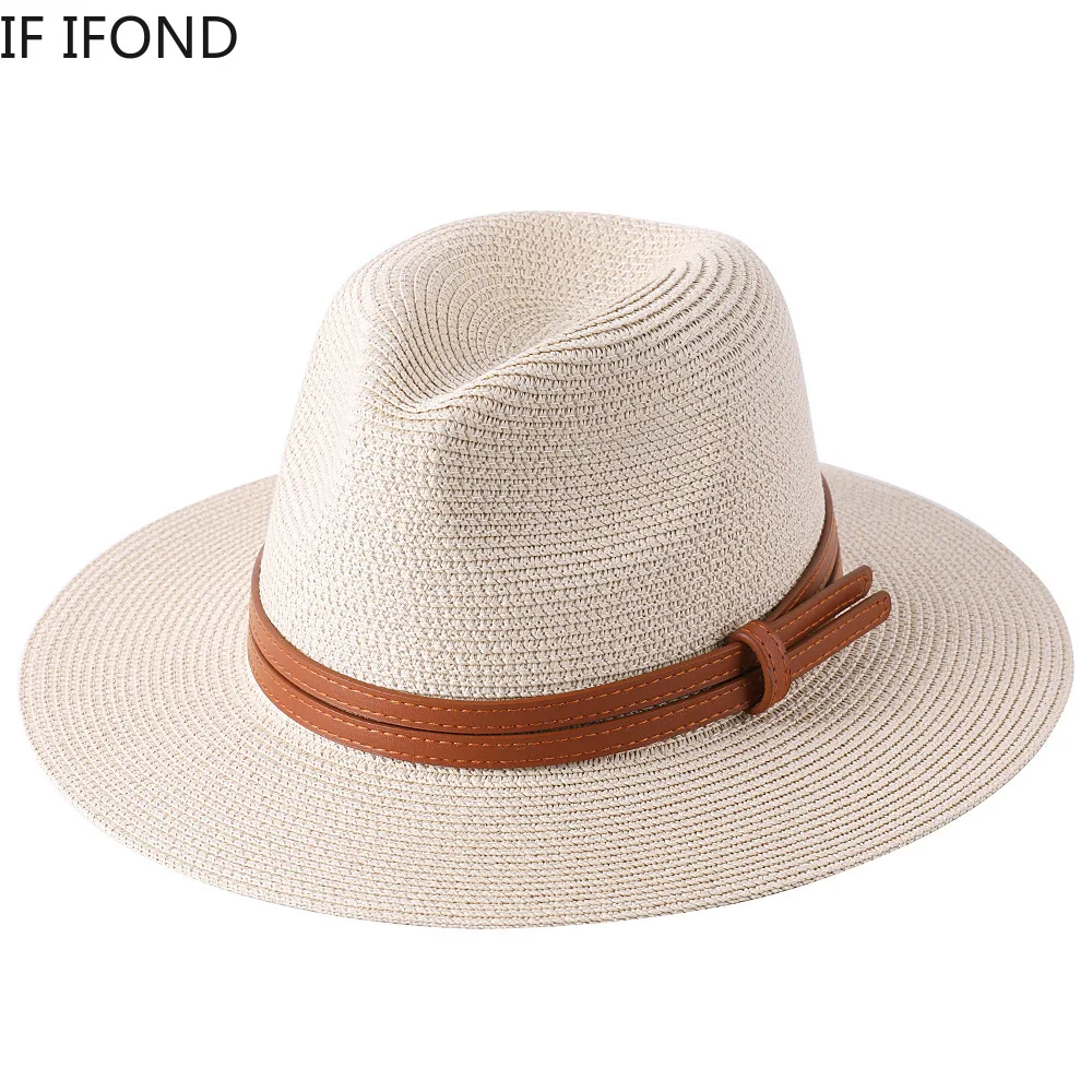 61CM Big Size New Straw Hat for Women Men Summer Wide Brim Sun Protection Beach Cap Panama Fedora Jazz Hat