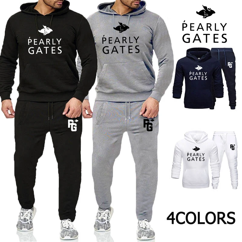 

2022 New Spring Fashion Men's Tracksuit Solid Color Hooded Sweater + Jogging Casual Pants Pearly G Printed Design Men's Clothing