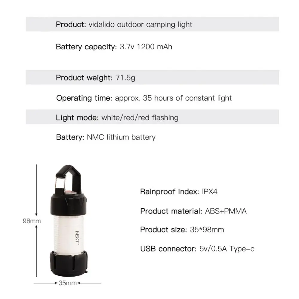 

Magnetic Base Emergency Torch 1200mah Atmosphere Outdoor Lamp Type-c Charging Tent Lights Hiking Lantern Sos Riding Lantern