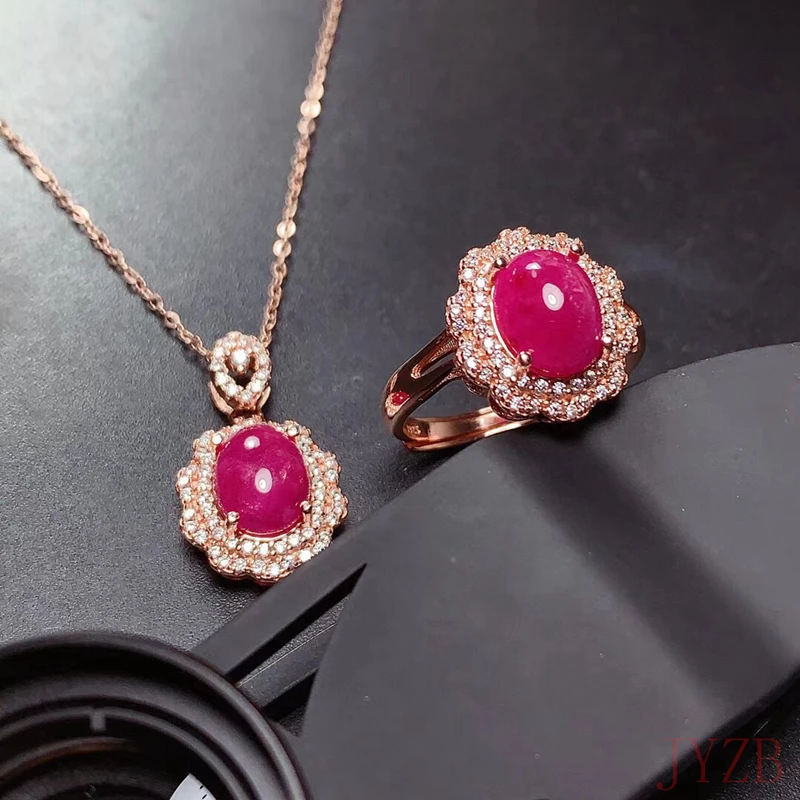 

100% natural African ruby ring 7x9mm engagement ring 925 silver jewelry