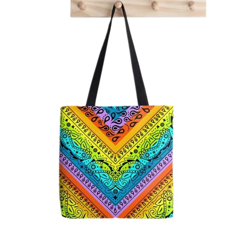 

2021 Shopper Rainbow Bandana Pattern Print Tote Bag women Harajuku shopper handbag girl Shoulder shopping bag Lady Canvas Bag