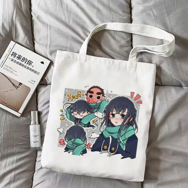 

New Demon Slayer Handbag Anime Handbag Canvas Shoulder Women's Shopping Bag Kimetsu No Yaiba Reusable Eco Large Capacity Gift