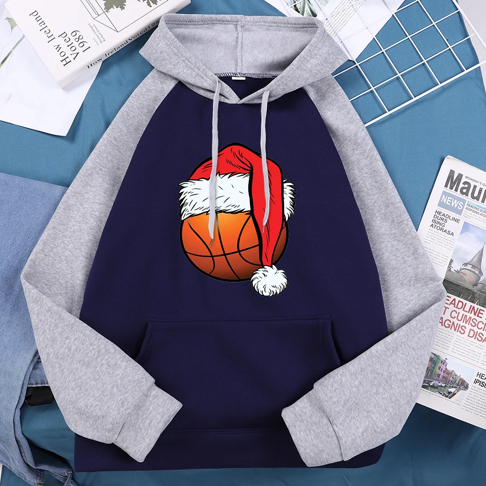

Christmas Basketball Ball Santa Hat Funny Sport Male Sweatshirt Hip Hop Oversized Hoodies Street Fleece Autumn Mens Raglan Hoody