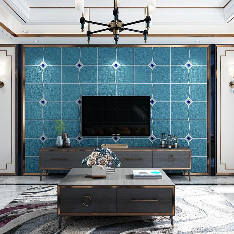 

2023 New Deerskin Velvet 3D Diamond TV Background Wallpaper Living Room Bedroom Soft Bag Checked Wallpaper