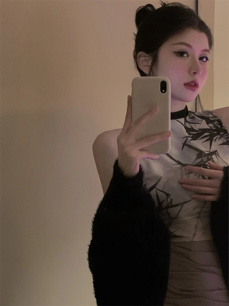 Koshiki прозрачная сетчатая майка с контрастным рисунком укороченный жилет Y2k