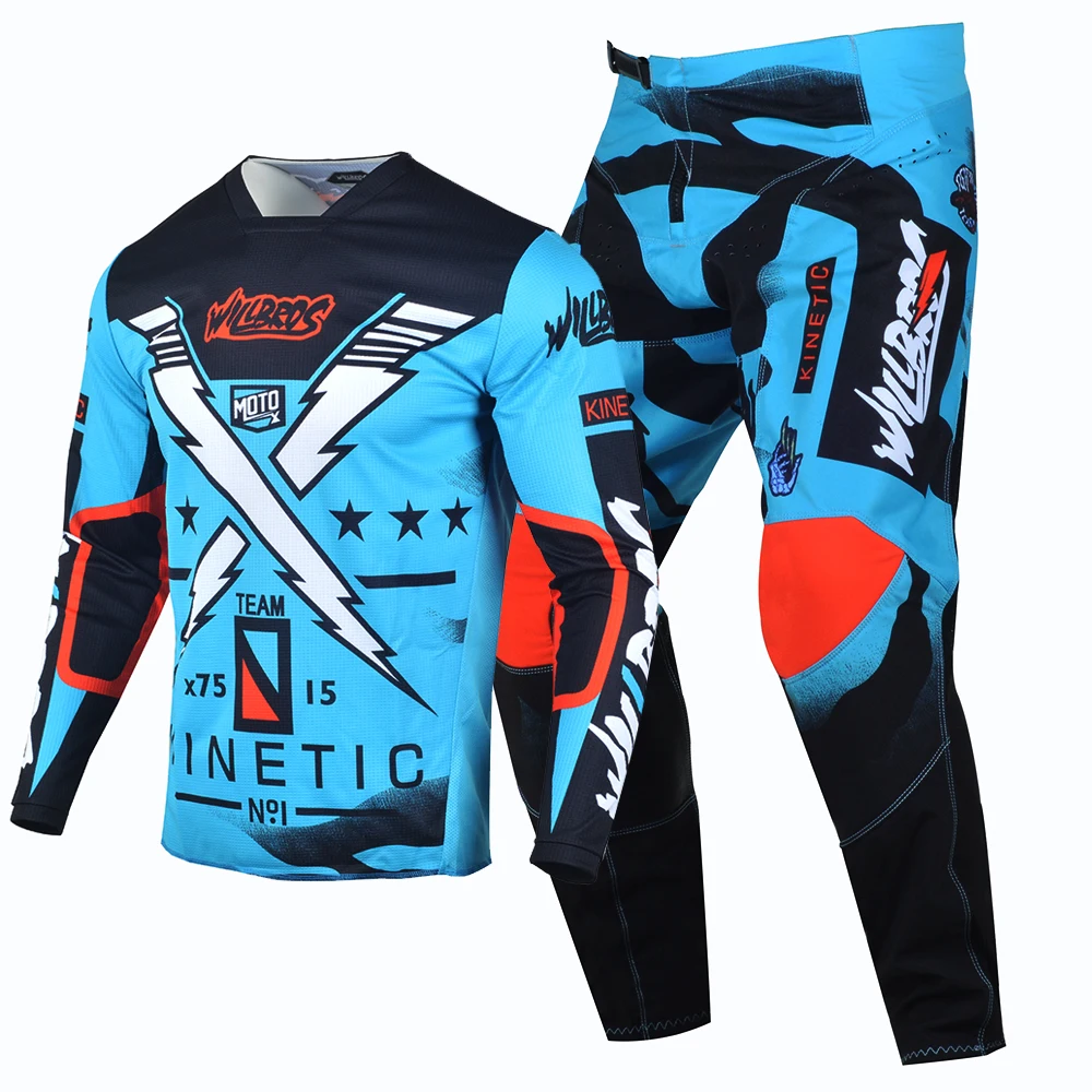 Willbros Jersey and Pants MX Combo Motocross Blue Gear Set Bike Suit Off-road MTB ATV UTV Racing Outfit