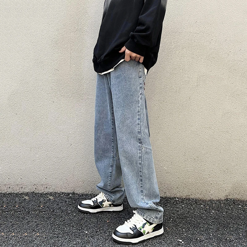 Four Seasons European and American Retro High Street Jeans Men Loose Straight Trousers Fashion Streetwear Ins Hot Selling Denim