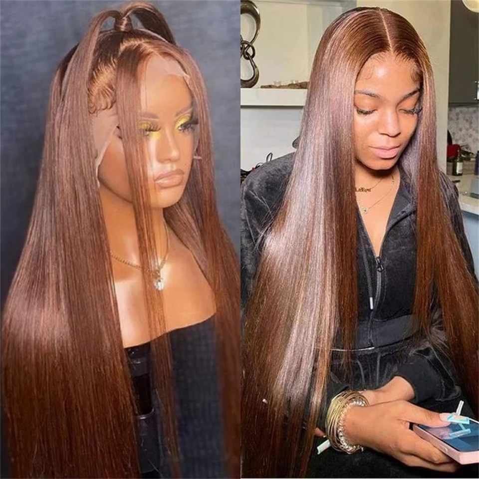 Шоколадно-коричневые прямые парики фронта шнурка Парик человеческих волос