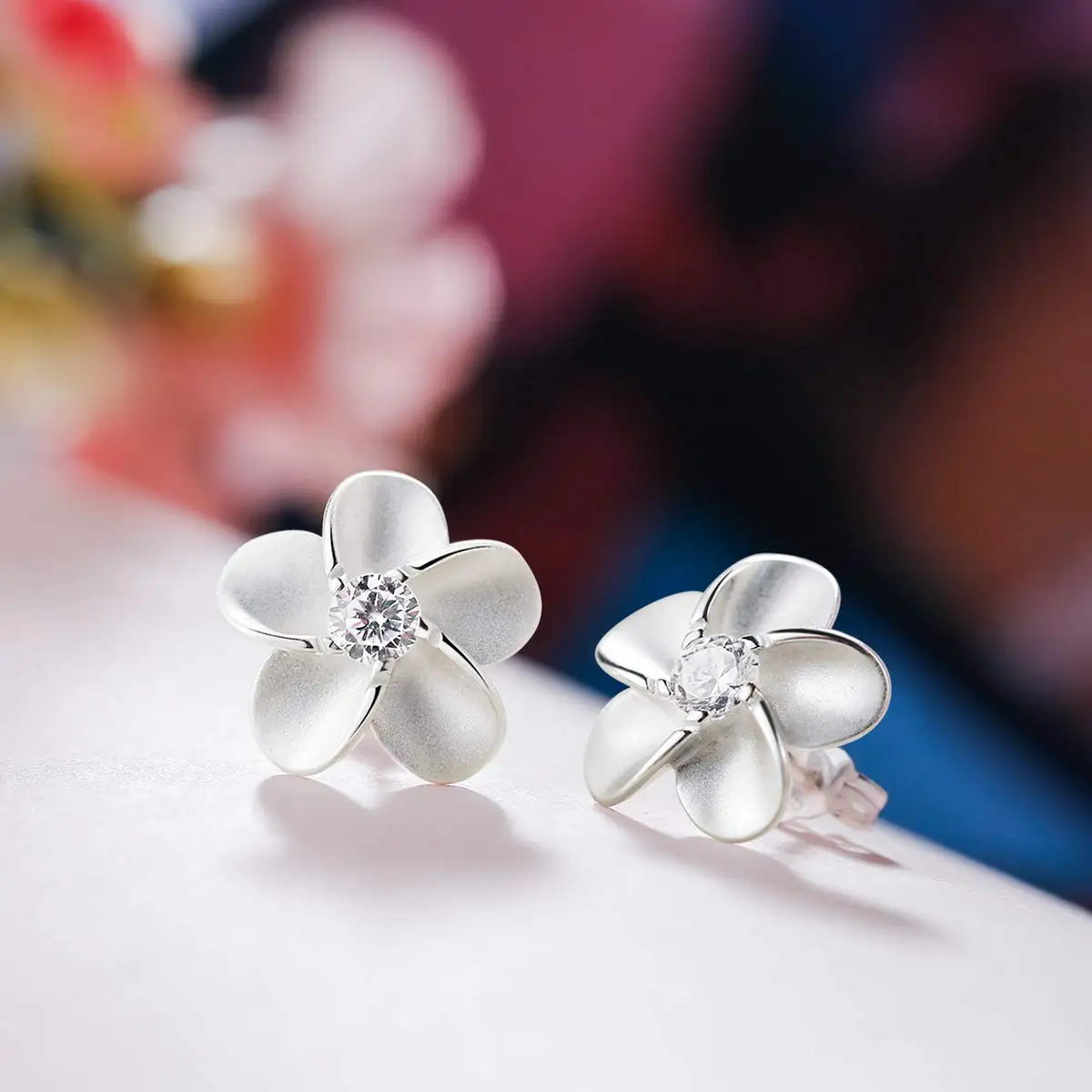 

SA SILVERAGE 925 Sterling Silver Stud Earrings Trendy AAA Zirconia Earring Fashion Jewelry For Women Flower Earring Female