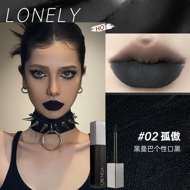 Фото CARMELA Губная помада Matte Velvet Nude Gothic Punk Smoky Lip Mud Высокие цвета губ Фиолетовый Черный Коричневый Fine Flash Lip Makeup 6,5 г №5