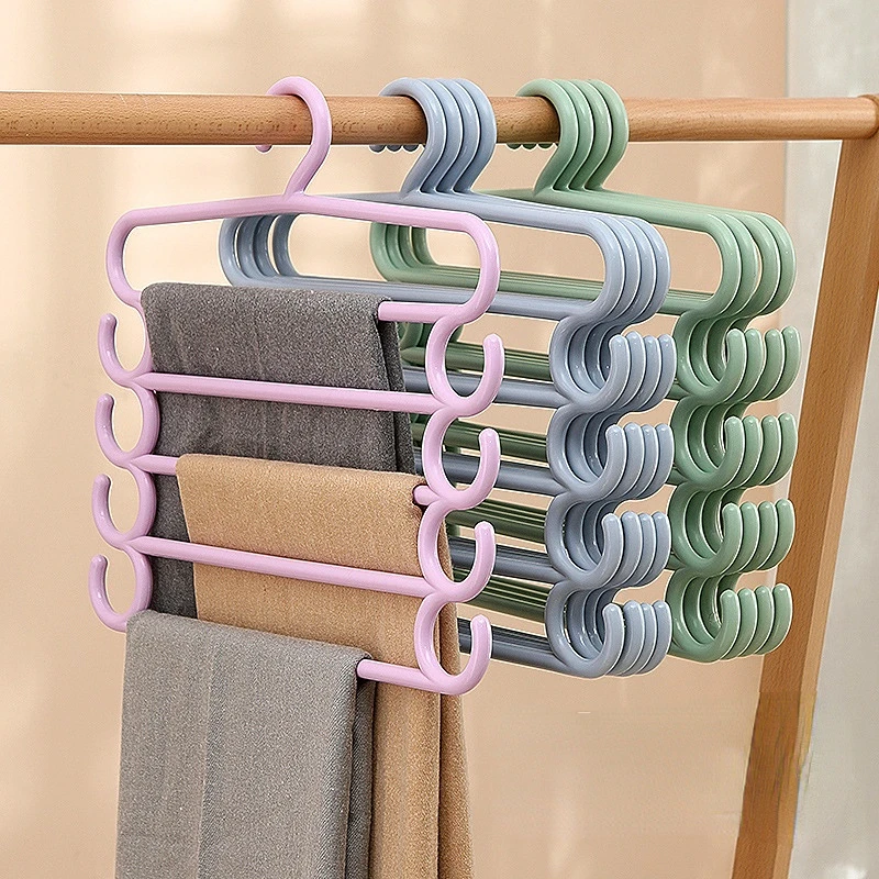 

1pcs Clothes Hangers Trousers Hangers Holders Closet Storage Organizers 5 Layers Pants Towel Scarfs Racks Storage Organization