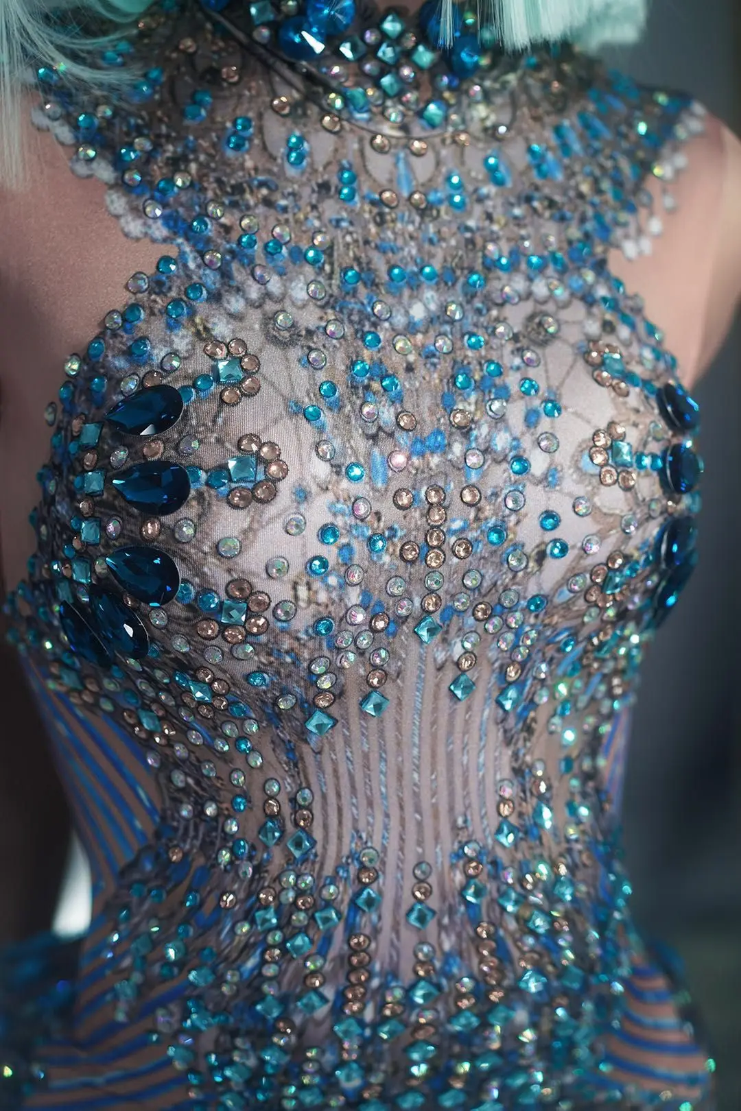 Модные вечерние длинные платья Стразы с синими кристаллами для женщин