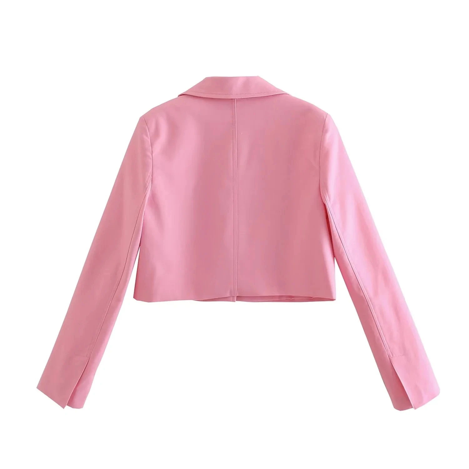 Maxdutti England Style Retro Notched Casual Blazers Women High Street Linen Pink Color Short Jacket