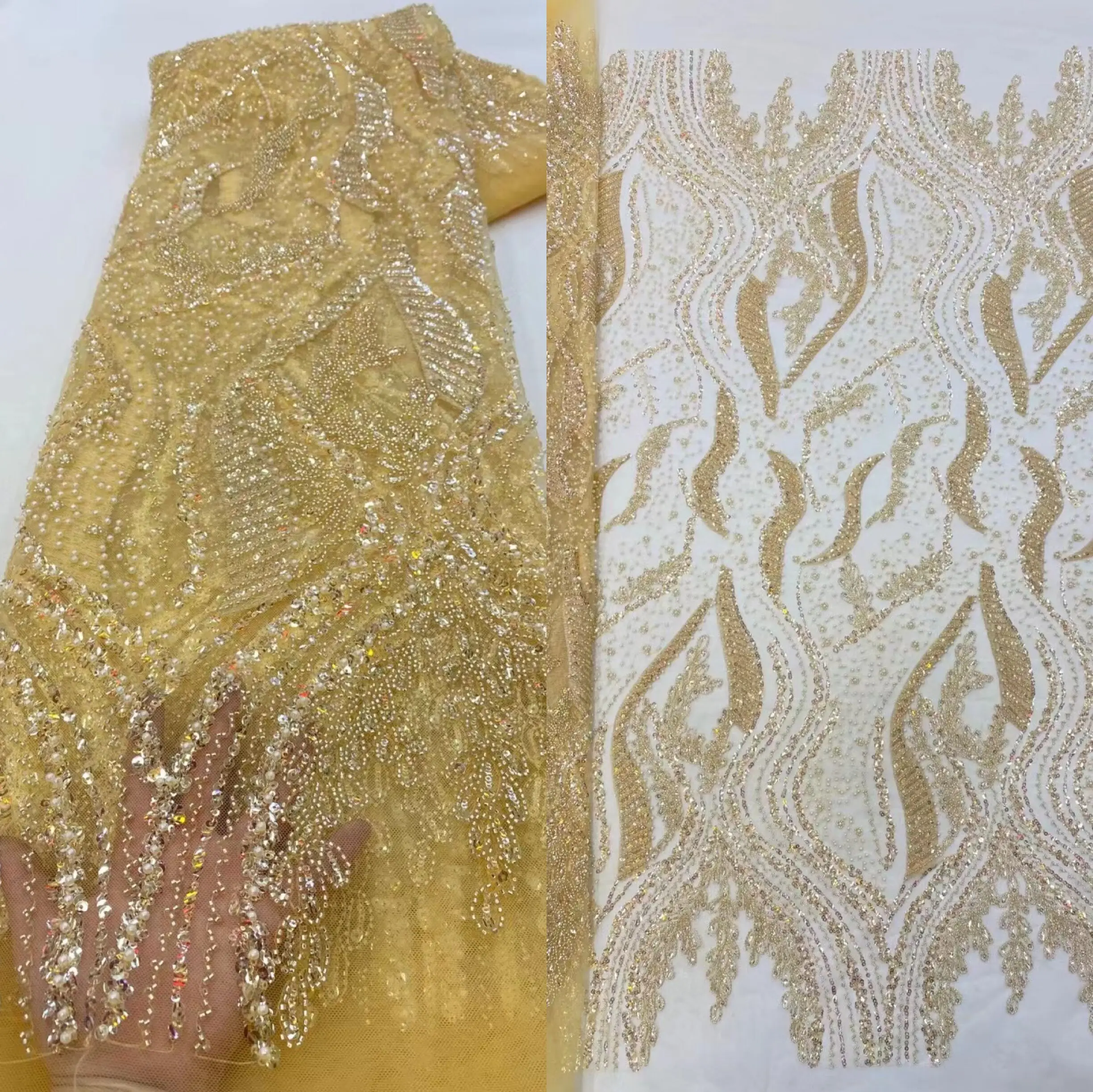 

Hot sale ZH-1216481 embroidery french lace tulle african net fabric with beads and sequins for party wedding dress