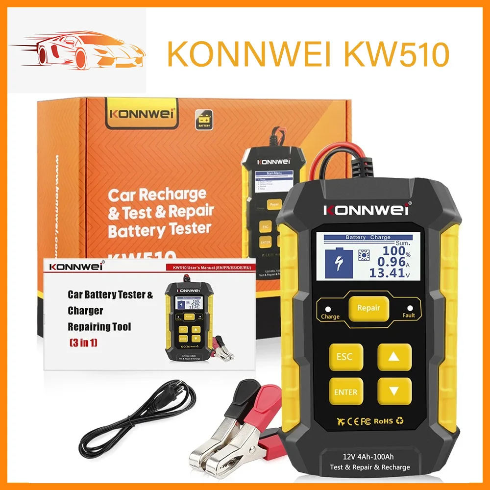 

100% Original KONNWEI KW51012V Car Battery Tester For Charging System Test&Car Wet Dry Battery Vehicle Battery Test Charger