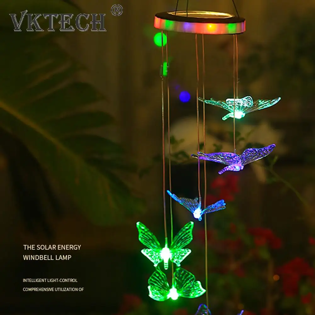 

Светодиодные ветряные колокольчики на солнечной батарее, лампа в виде бабочки, декоративные подвески, праздничные подарки для дома, сада, б...