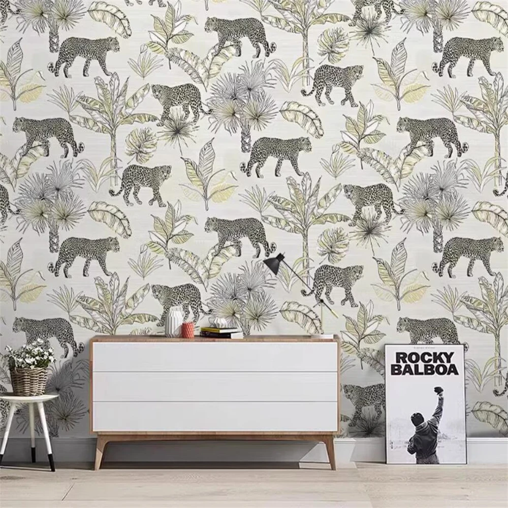 

Пользовательские Юго-Восточная Азия искусство тигр обезьяна обои тропический ресторан фреска фон 3D тропический лес растение обои гостиная