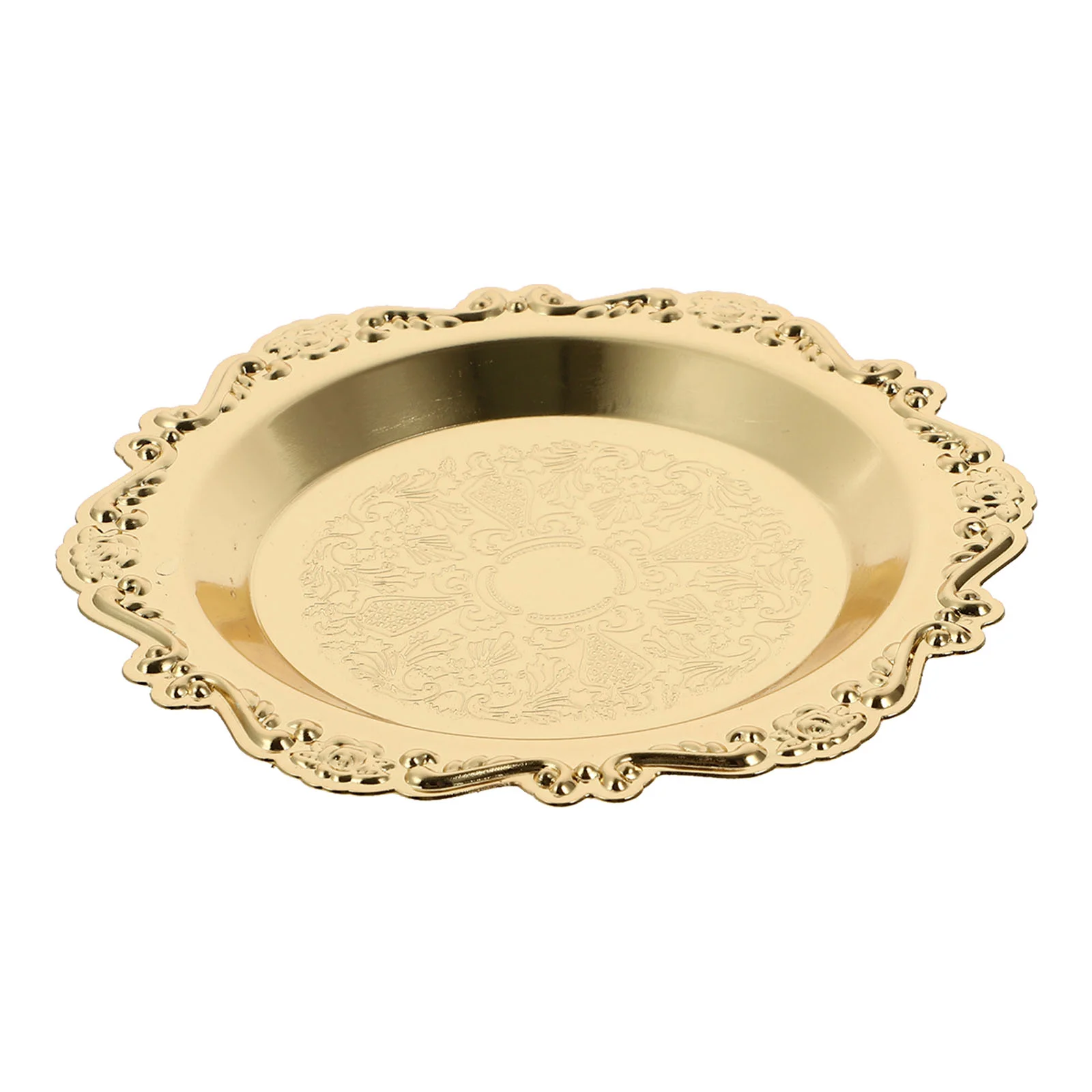

Plate Tray Round Holder Dish Retro Tabletop Iron Pillar Golden Decorativecandlestick Wax Vintage Candy Serving Stand Decor