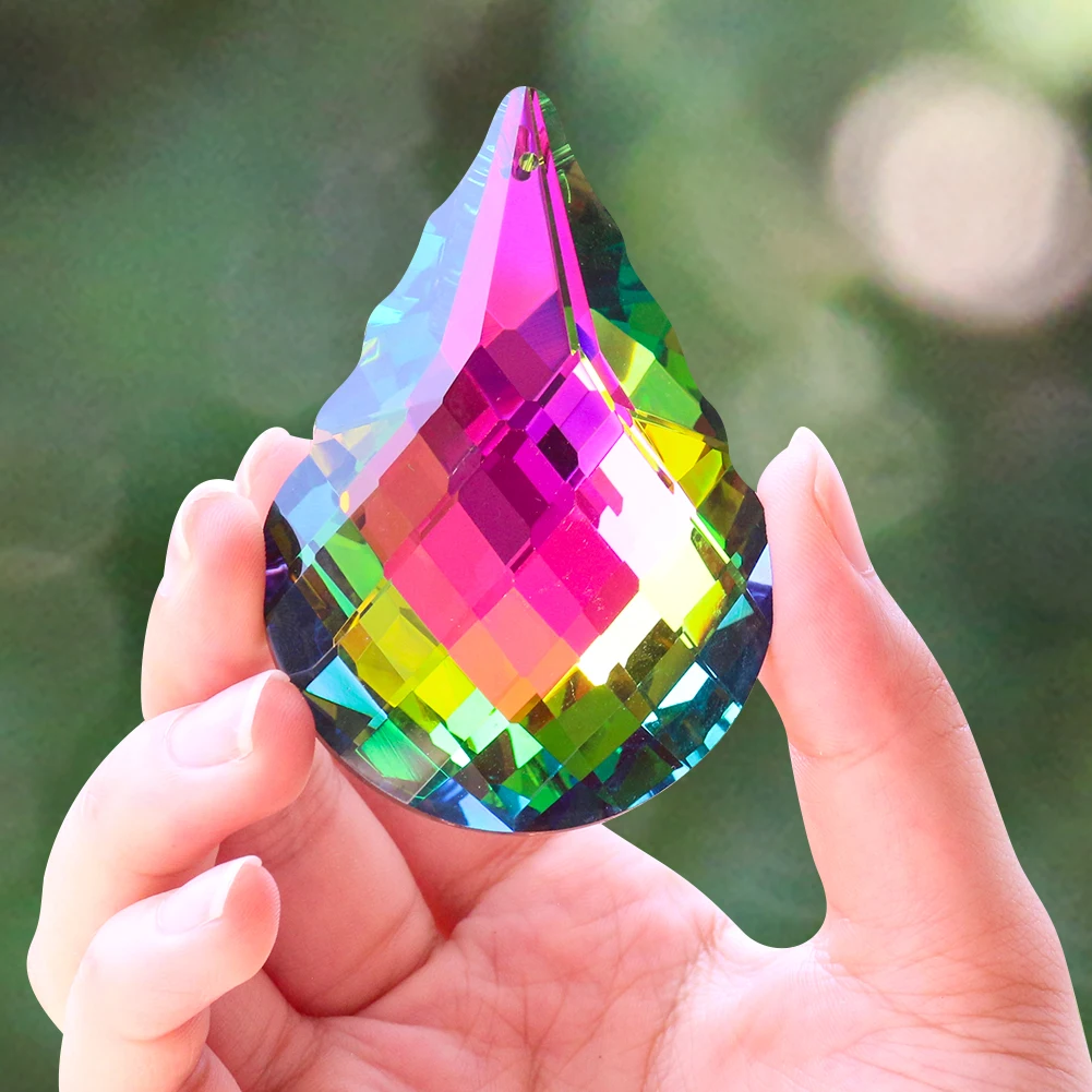 

75MM AB Color Fire Polished Gourd Crystal Pendant Window Sun Catcher Aurora Maker Home Chandelier Decorative Accessories