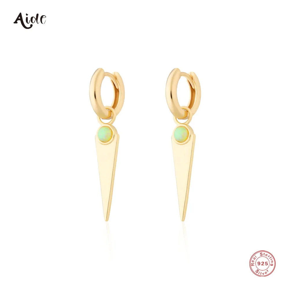 

Aide Green Opal 925 Sterling Silver Earring For Women 18k Gold Drop Earrings Smooth Minimalist Fine Jewelry Wedding Party Gift