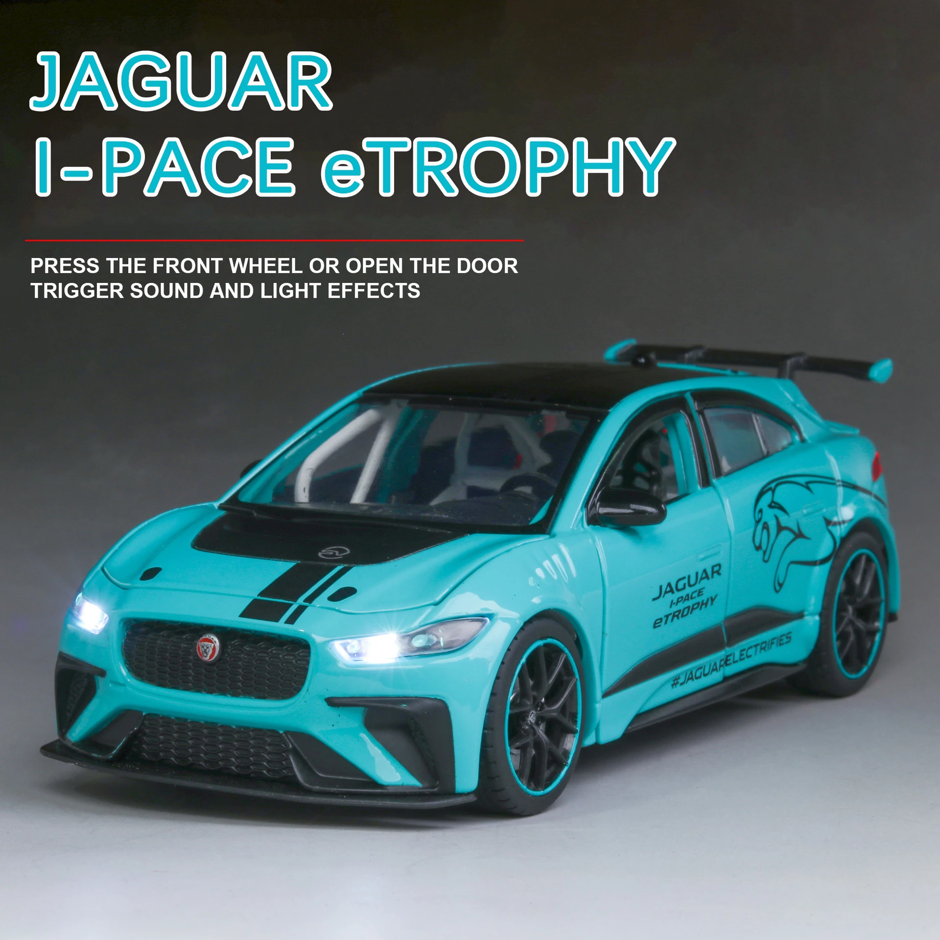 

1:32 легкосплавный игрушечный автомобиль, JAGUAR I-PACE ETROPHY Racing, литый под давлением миниатюрный металлический автомобиль, модель для детей, подар...
