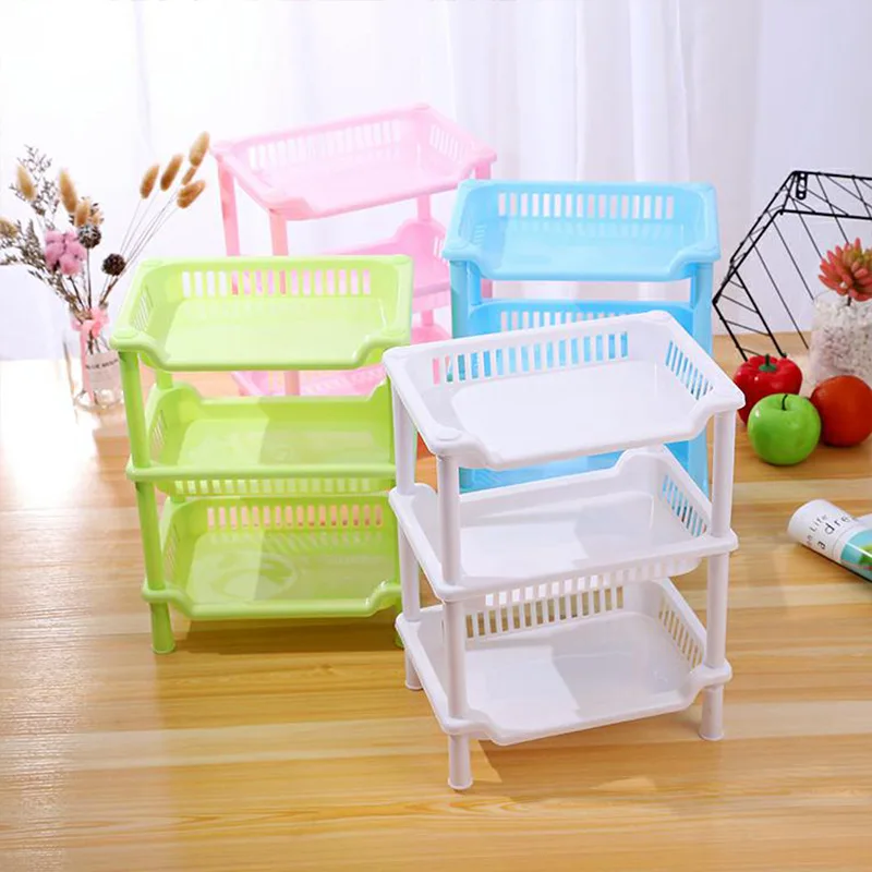 

3-Layers Kitchen Storage Rack Shelve Plastic Assembled Sundries Food Shelf Dish Holder Bathroom Organizer Accessories