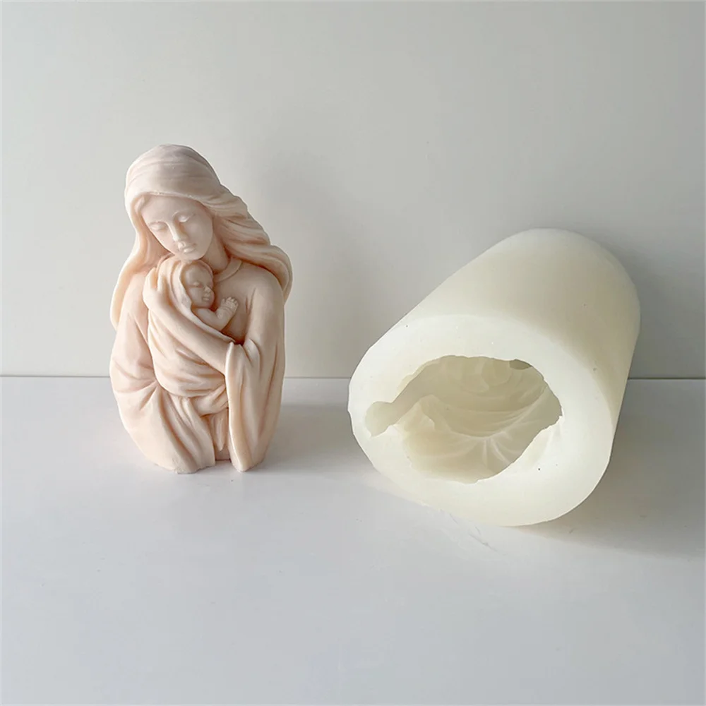 

European Virgin Mary Silicone Mold DIY Prayer Virgin Statue Sculpture Candle Plaster Decoration Mold Home Party Gift Molds 2023