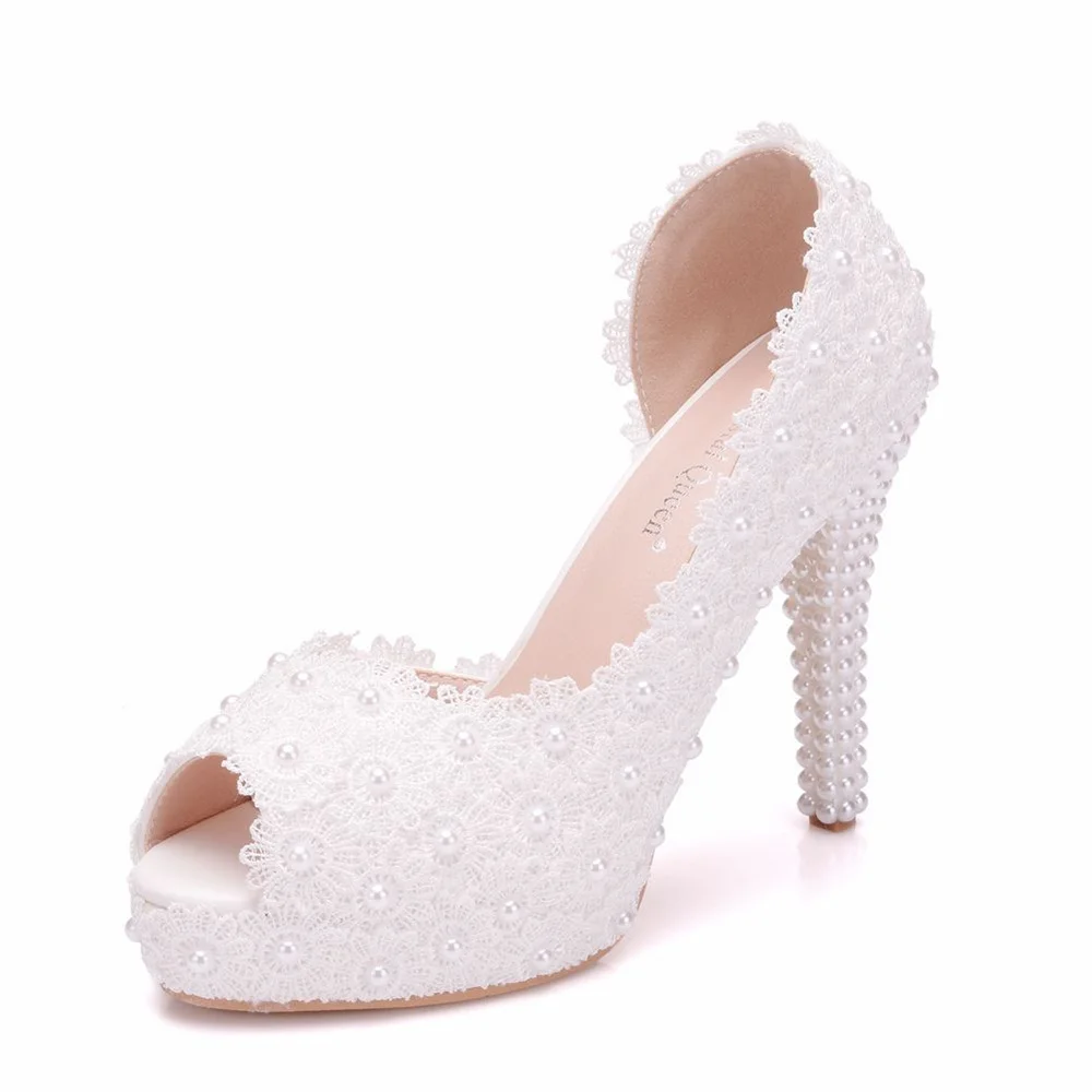 

Fish Mouth Sandals Thin Heel Waterproof Platform Hollow Sandals Fish Mouth Hollow Sandals Lace Wedding Shoes Bride