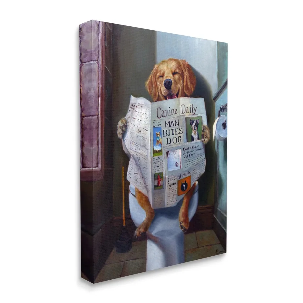 

Decorative Paintings Collection Dog Reading The Newspaper on Toilet Funny Painting XXL Stretched Canvas Wall Art Home Decor
