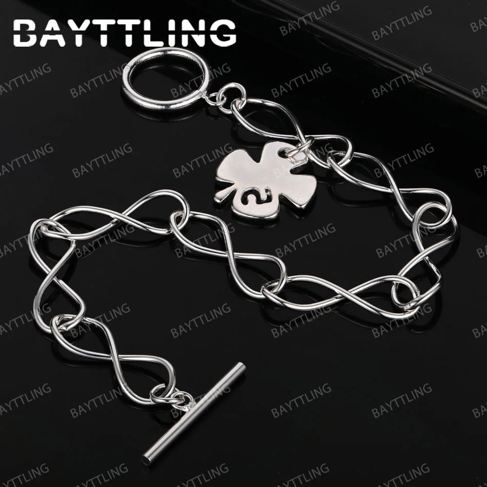 Стерлингового Серебра 925 пробы 8 дюймов браслет с четырьмя листами клевера