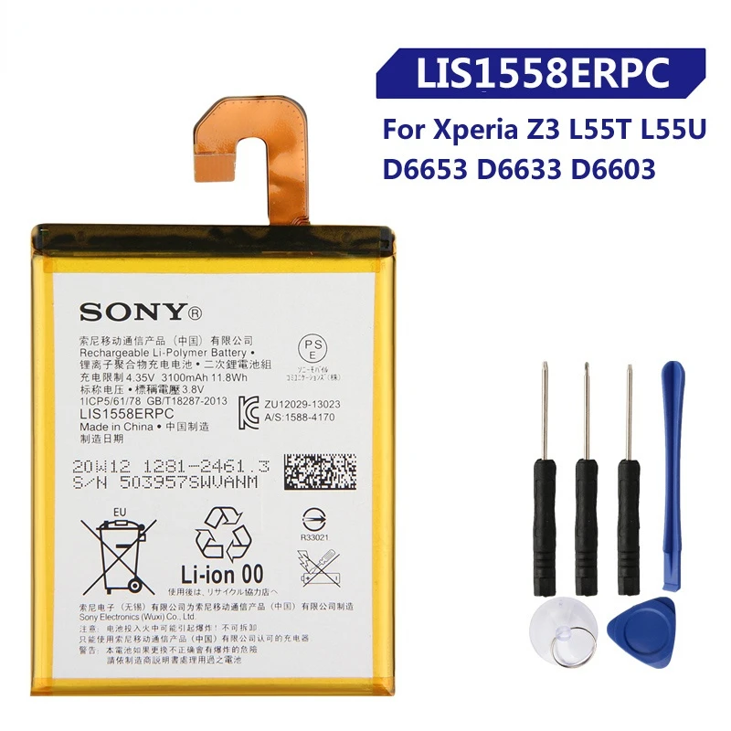 

Original Replacement Battery For Xperia Z3 L55T L55U D6653 D6633 D6603 LIS1558ERPC Genuine Phone Battery 3100mAh
