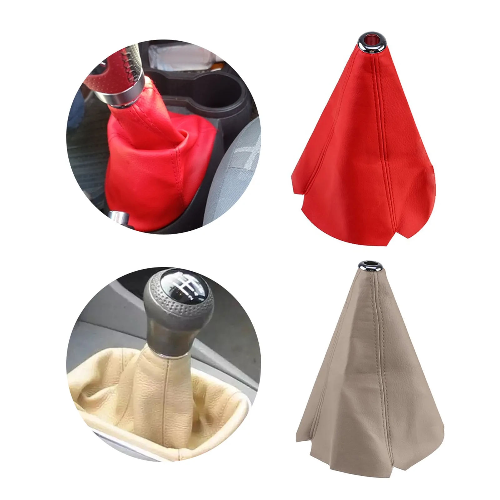 

Universal Red PU Leather Gear Shift Collars Car Hyper Fabric Gear Shift Knob Lever Stick Collar Gaiter Boot Cover Car Accessory