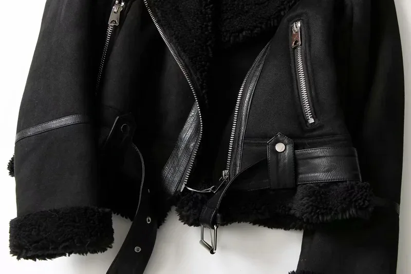 False Leather Locomotive Style Suede Lamb Jacket Women Winter Thick Coat Zipper Brown Turndown Collar Coat Outwear Loose Jackets