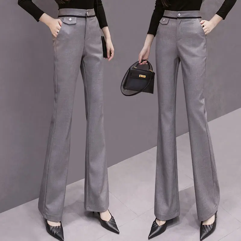 

Vintage Pants Women Elastic High Waist Flare Pants Straight Trousers Womens Office Lady Formal Casual Pants Pantalon femme c145