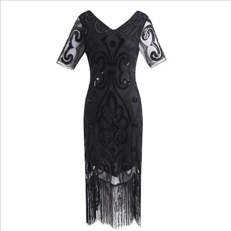 

plus size Women's Fashion 1920s Flapper Dress Vintage Great Gatsby Charleston Sequin Tassel 20s Party Dress