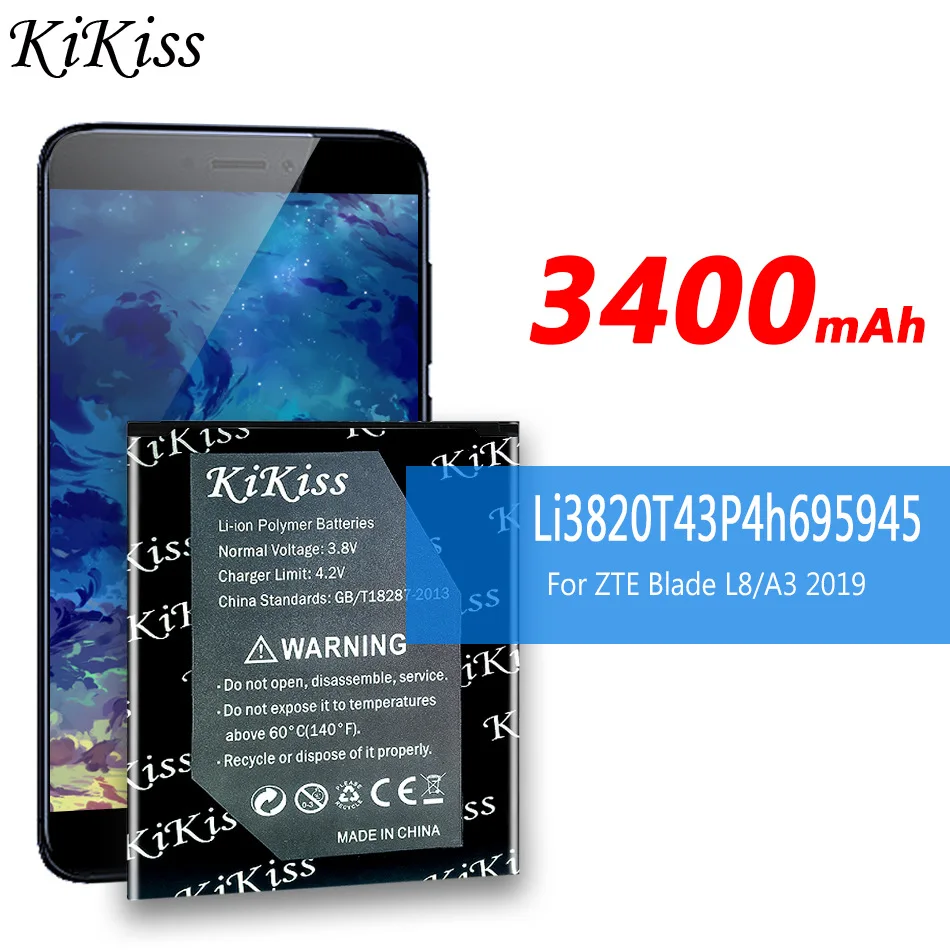 

Мощная батарея 3400 мАч KiKiss Li3820T43P4h695945 для ZTE Blade L8 / A3 2019