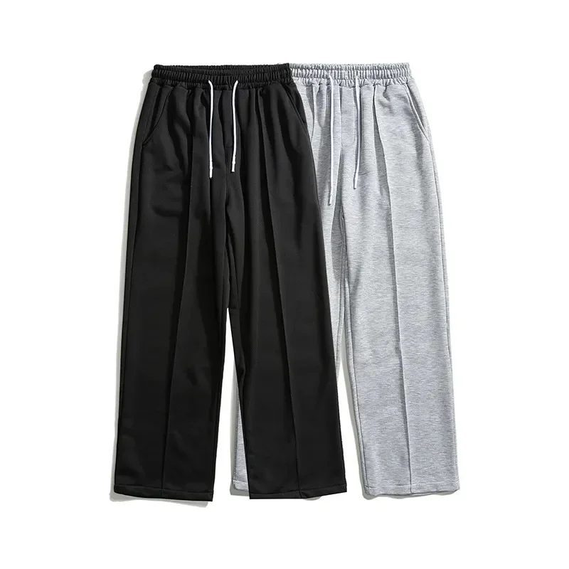 

2023 Spring New Men's Baggy Sweatpants Korean Fashion Streetwear Light Grey Straight Wide Leg Pants Casual Trousers Male