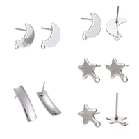 kissitty 50pcsset 3styles stainless steel stud earring findings with loop pin for diy earring jewelry findings gift