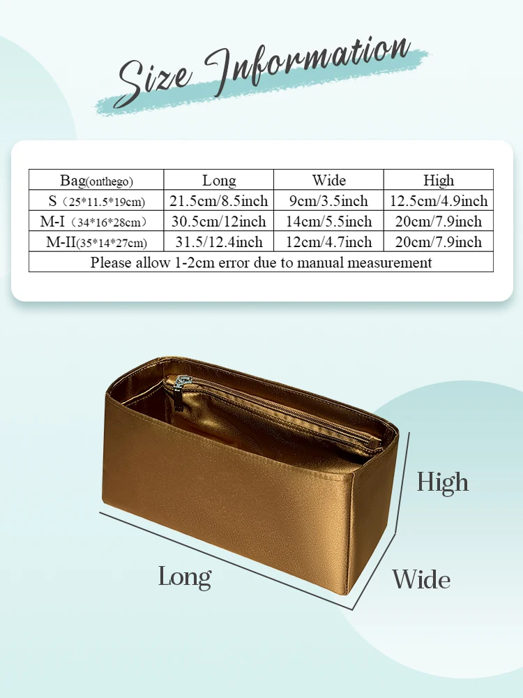 Шелковый Атласный органайзер для кошелька Внутренний сумок подходящий LV ONTHEGO Tote