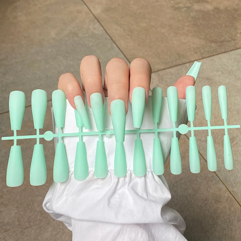 

24PCS Pressed Fake Nails Long Fake Nails Simple Beauty Tips Solid Color Matte Scrub Fake Nails