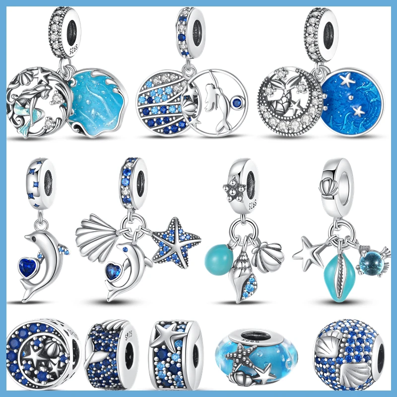 

Бусины-подвески в виде дельфина и морской звезды, серебро 925 пробы