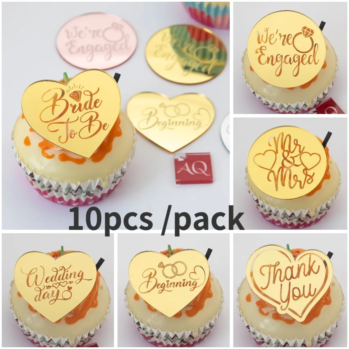 Акриловый топпер для торта Мистер и миссис Невеста to Be 10 шт