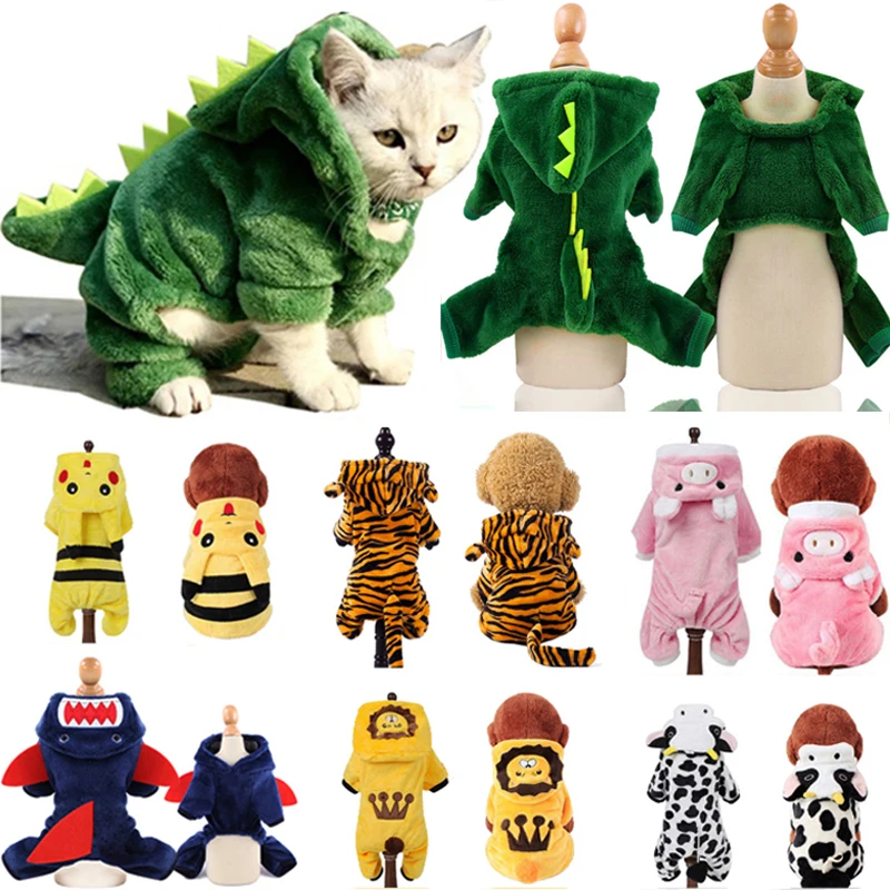 Funny Dog Clothes Soft Warm Coral Fleece Pet Cat Costume Cute Tiger Cow Cosplay Jumpsuits For Puppy Cats Chihuahua Apparel