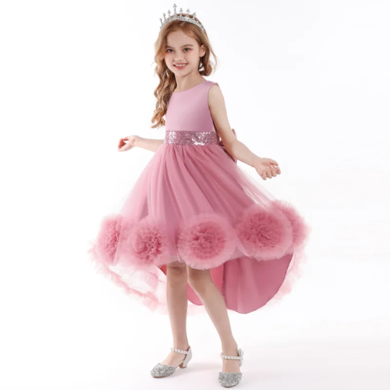 2-10 Years Babe Flower Girl Dresses Solid Luxury Evening Costume Graduation Party Birthday Dresses Gala Carnival Prom Clothing
