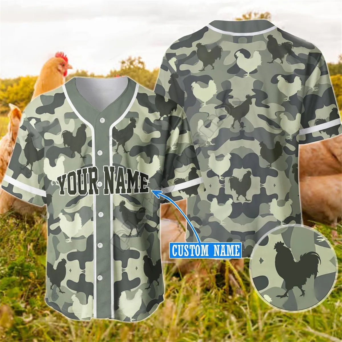 Chicken Camou Custom Name Baseball Shirt Baseball Jersey 3D All Over Printed Men's Shirt Casual Shirts hip hop Tops