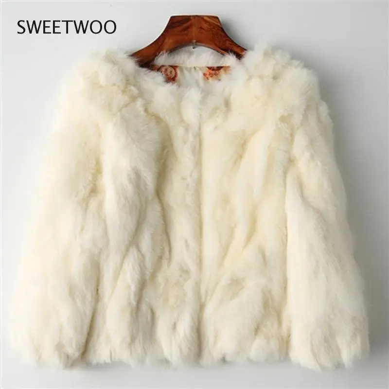 Real Rabbit Fur Jacket for Women Long Sleeve  Overcoat Women's Short Real Rabbit Coat Female Warm Plush Coats tide 2022