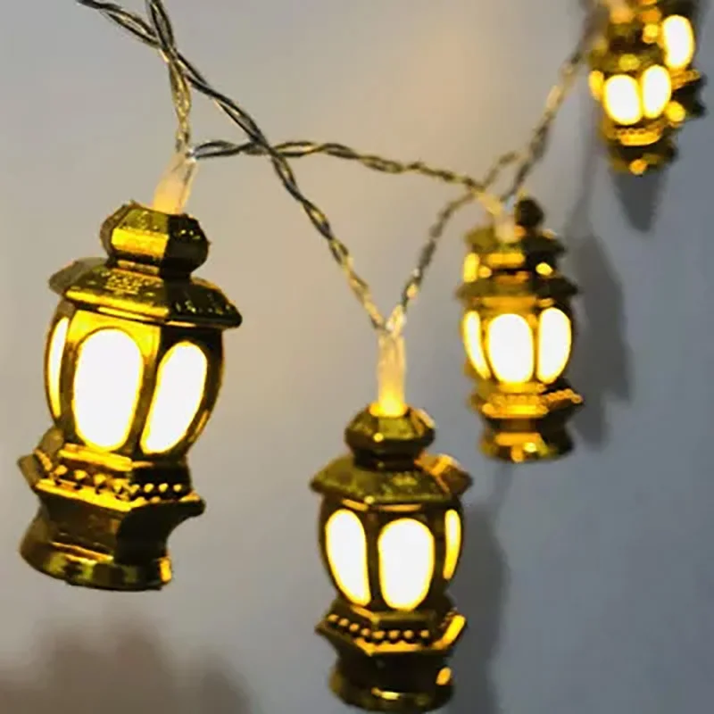 Tirvose 10/20LEDs Golden Lantern Christmas String Lights Battery Powered Home Eid Ramadan Decoration Party Wedding Garland Light