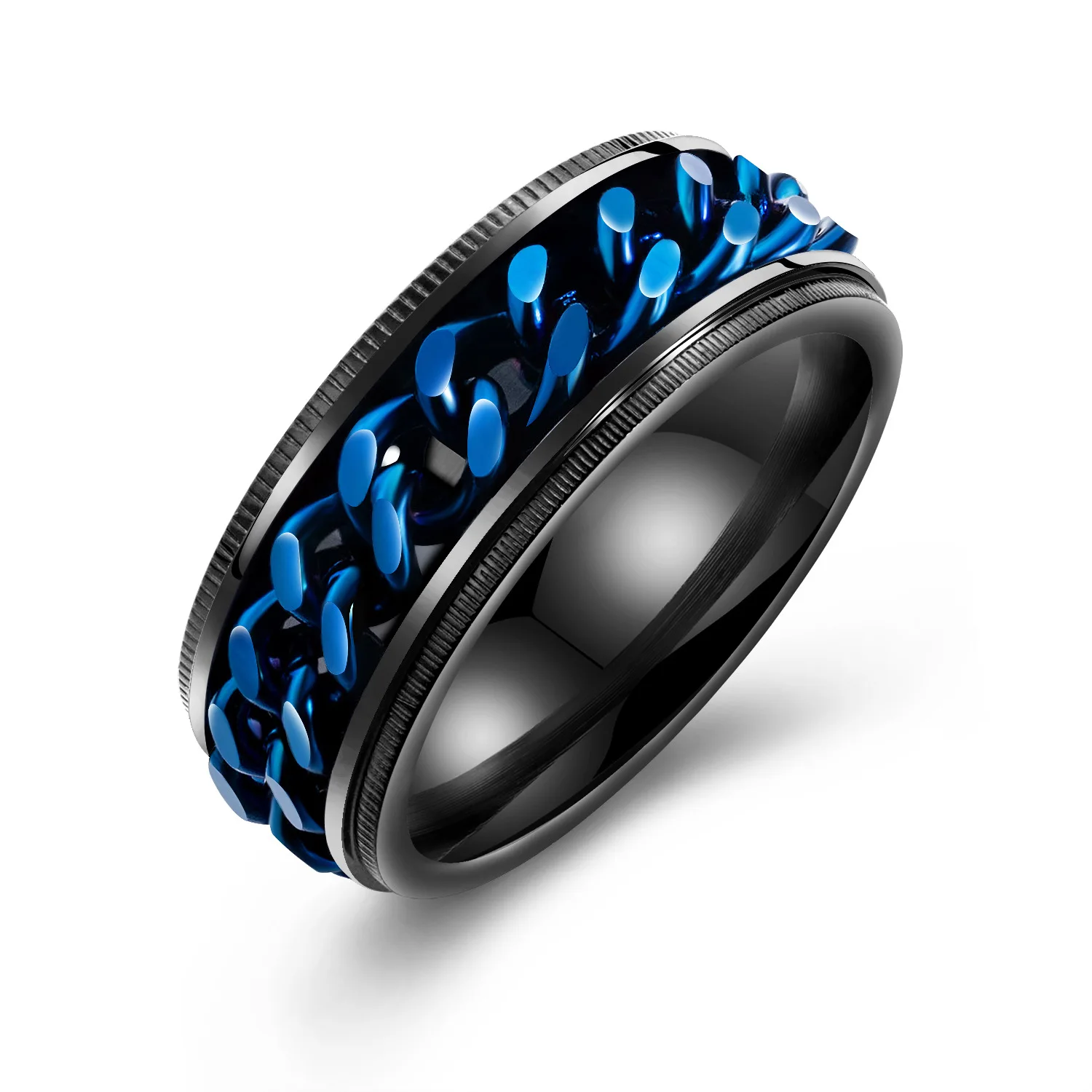 

Tiktok Same Ring Titanium Steel Men's Ring Blue Chain Can Turn The Ring Hipster Men's Ring