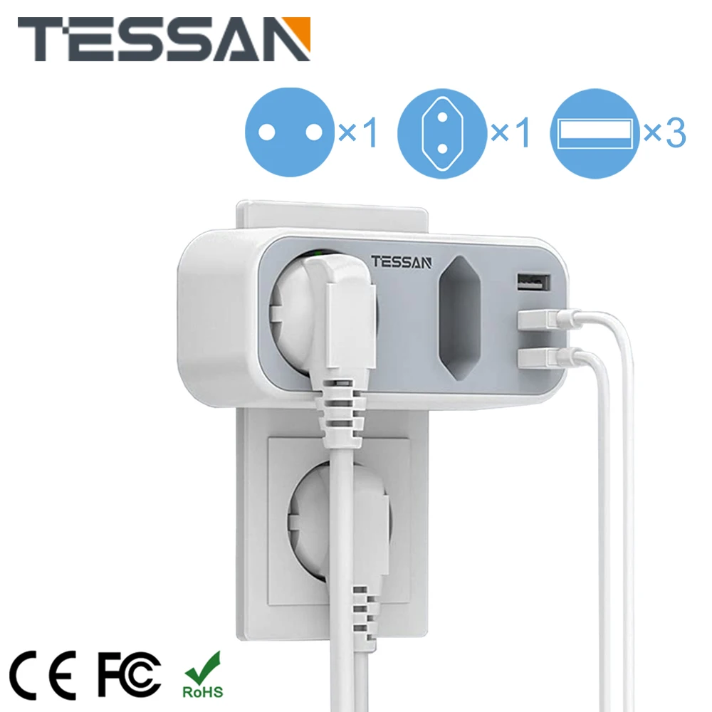 

Настенная розетка TESSAN с 3 USB-портами, 1 розетка DE/FR и 1 Евророзетка, несколько розеток, сетевой фильтр для дома и офиса