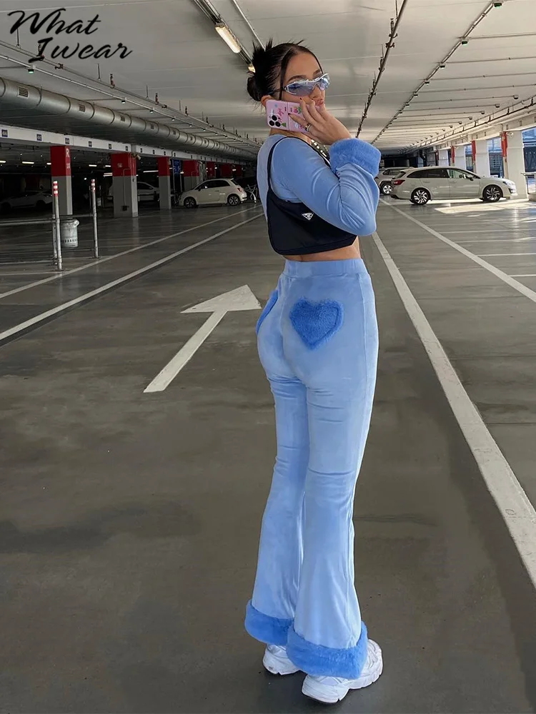 

Повседневный Женский комплект Whatiwear из двух предметов, короткий топ и брюки Y2K, облегающая стильная повседневная одежда, Модный комплект для...